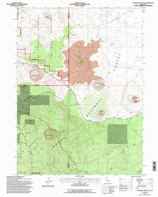Classic USGS Caldwell Butte California 7.5'x7.5' Topo Map Image