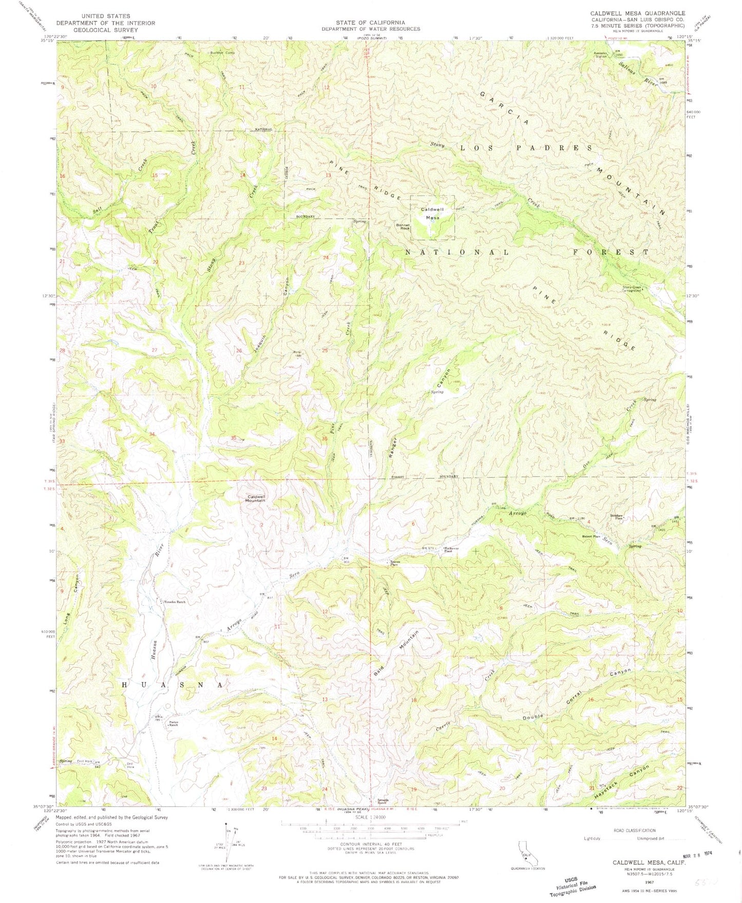 Classic USGS Caldwell Mesa California 7.5'x7.5' Topo Map Image