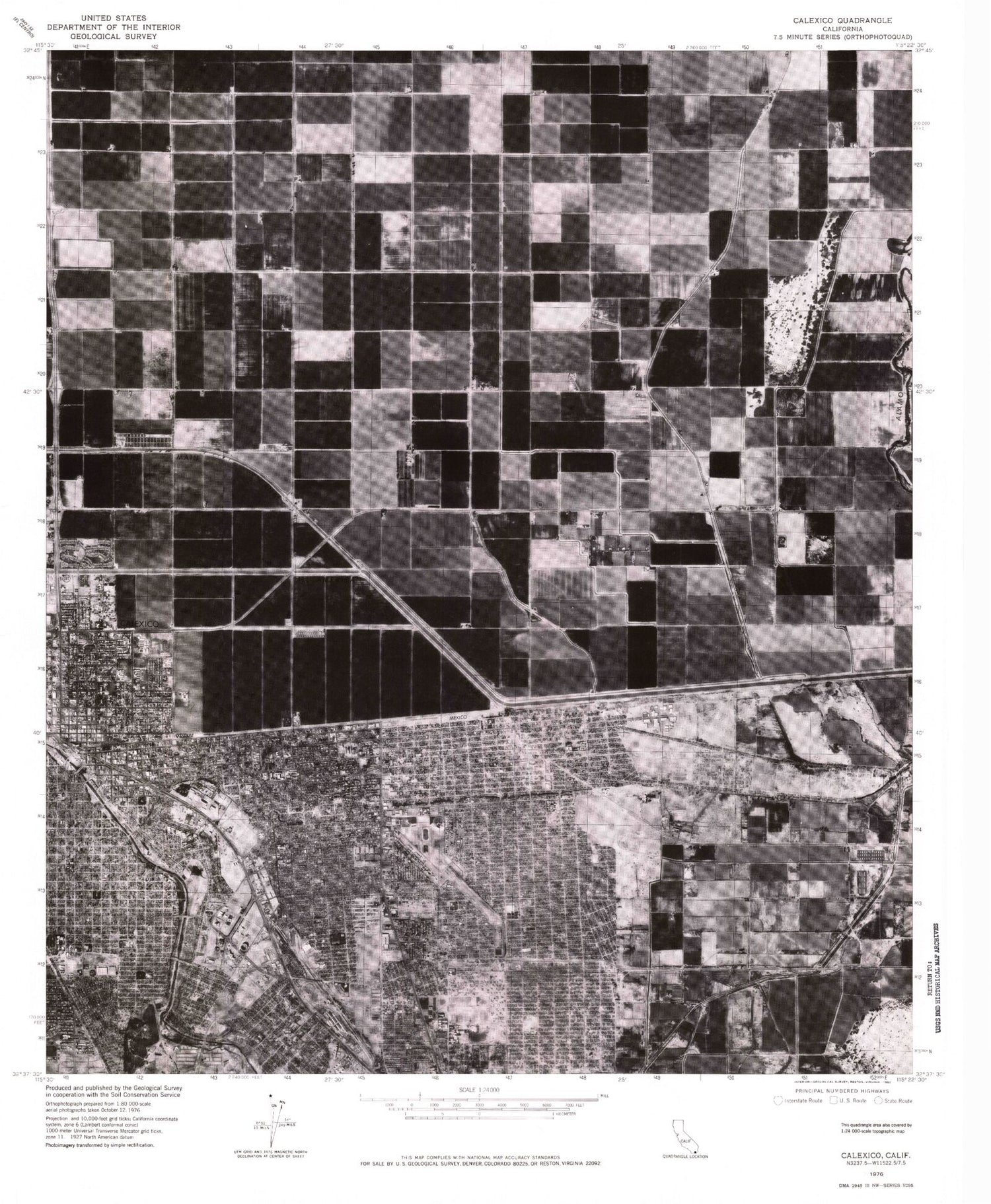 Classic USGS Calexico California 7.5'x7.5' Topo Map Image