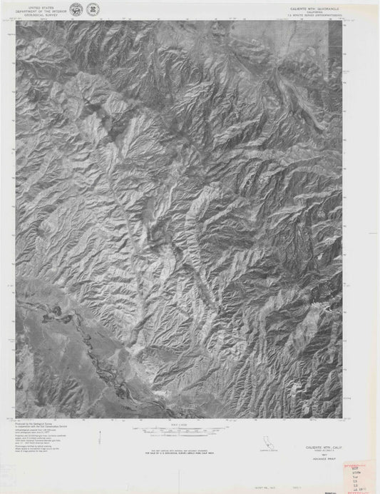 Classic USGS Caliente Mountain California 7.5'x7.5' Topo Map Image