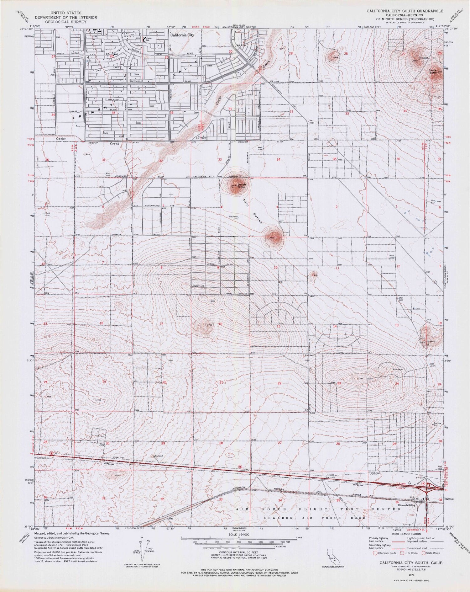 Classic USGS California City South California 7.5'x7.5' Topo Map Image