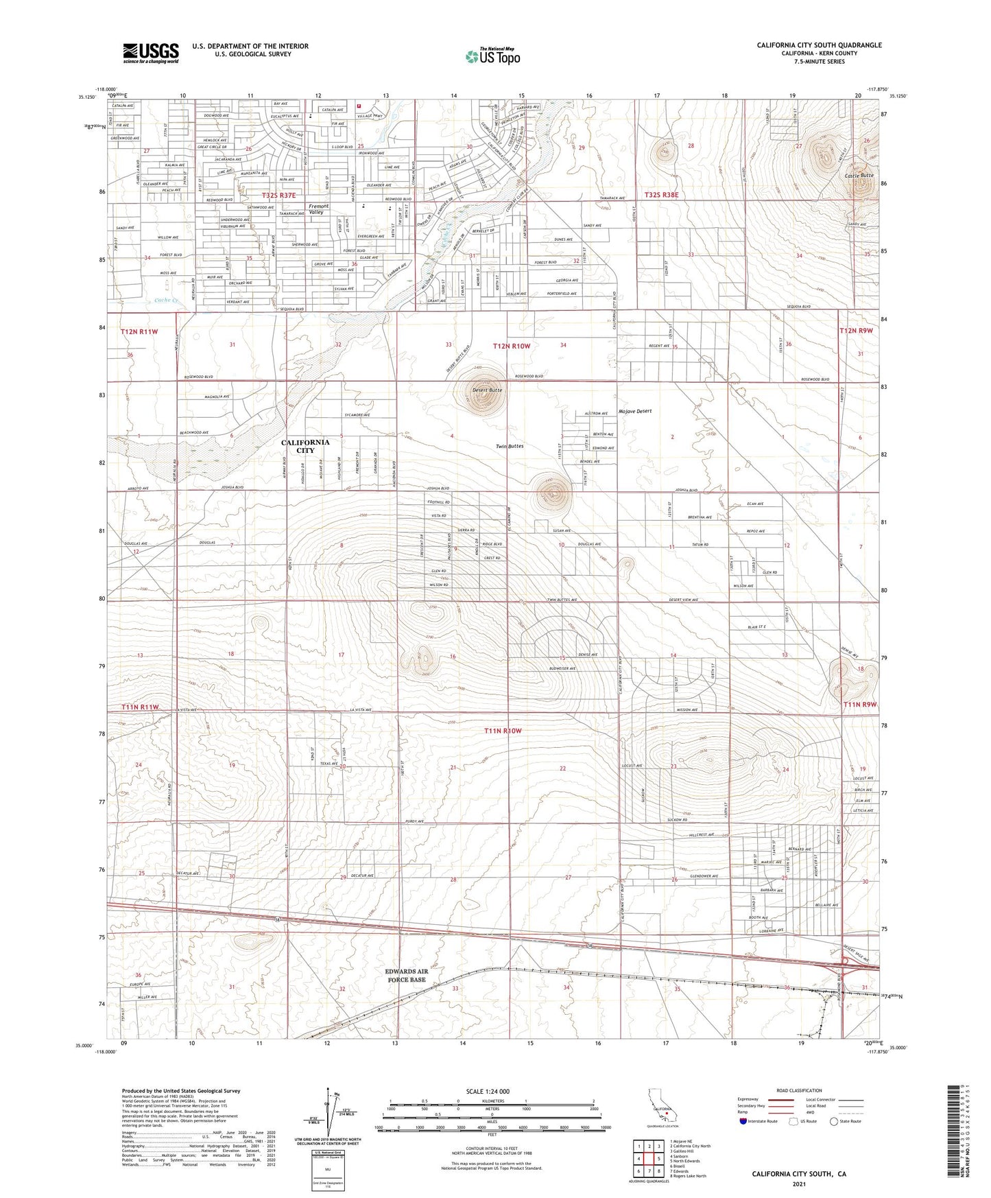 California City South California US Topo Map Image