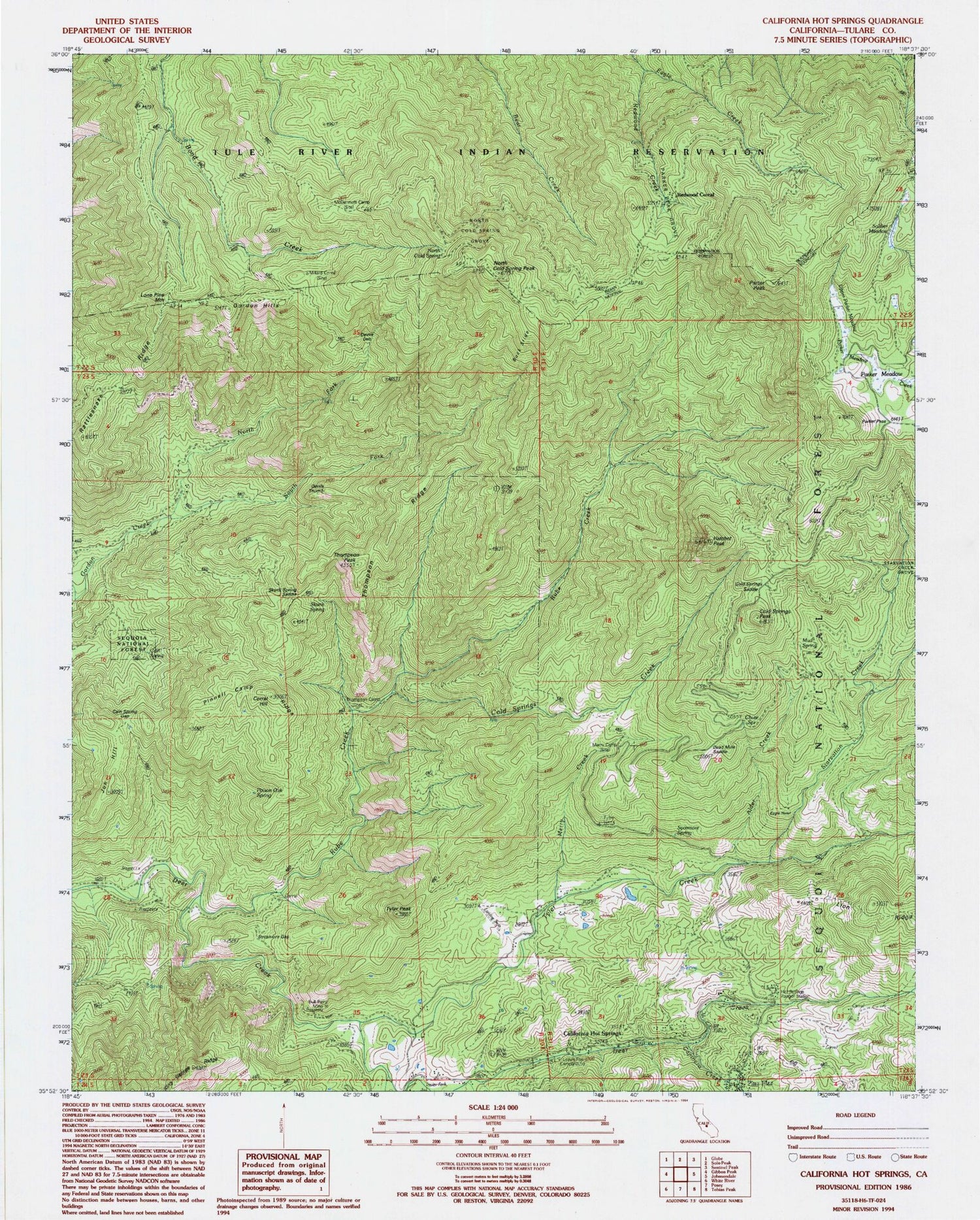 Classic USGS California Hot Springs California 7.5'x7.5' Topo Map Image