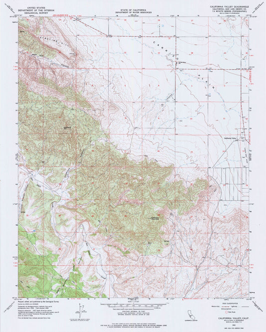 Classic USGS California Valley California 7.5'x7.5' Topo Map Image