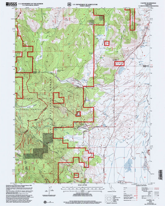 Classic USGS Calpine California 7.5'x7.5' Topo Map Image