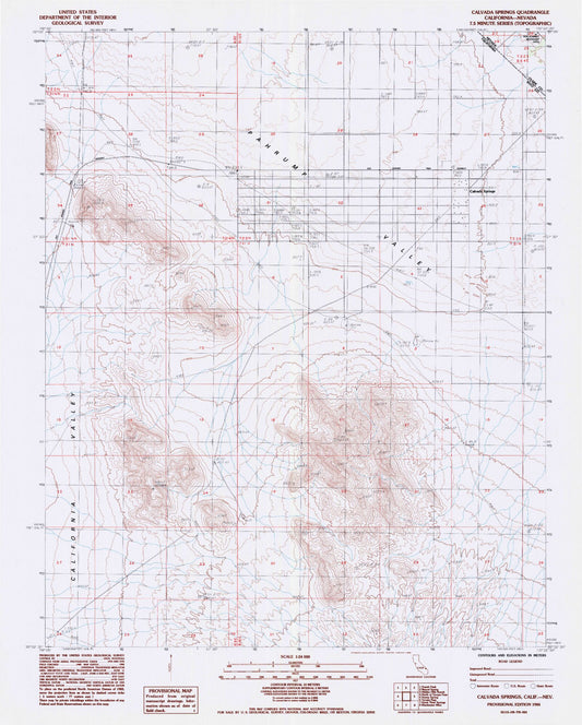 Classic USGS Calvada Springs California 7.5'x7.5' Topo Map Image