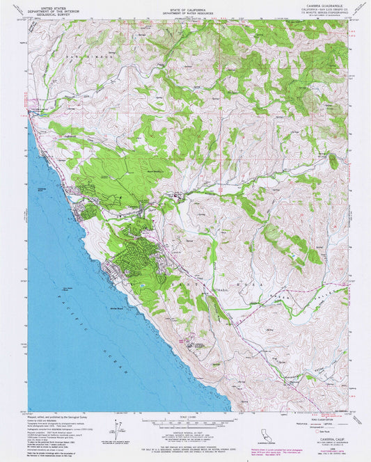 Classic USGS Cambria California 7.5'x7.5' Topo Map Image