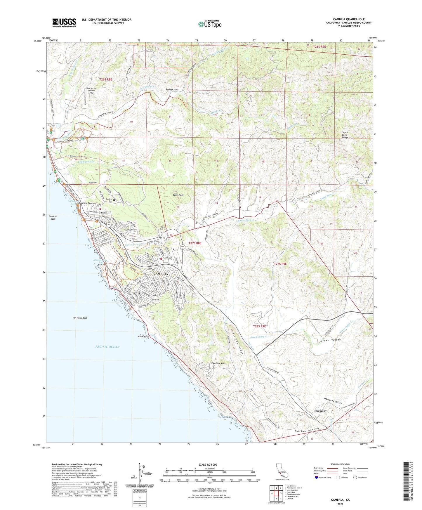 Cambria California US Topo Map Image