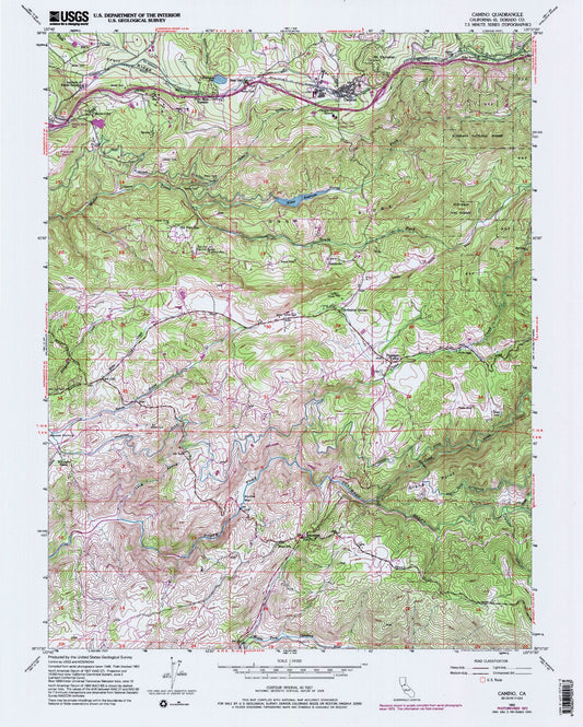 Classic USGS Camino California 7.5'x7.5' Topo Map Image