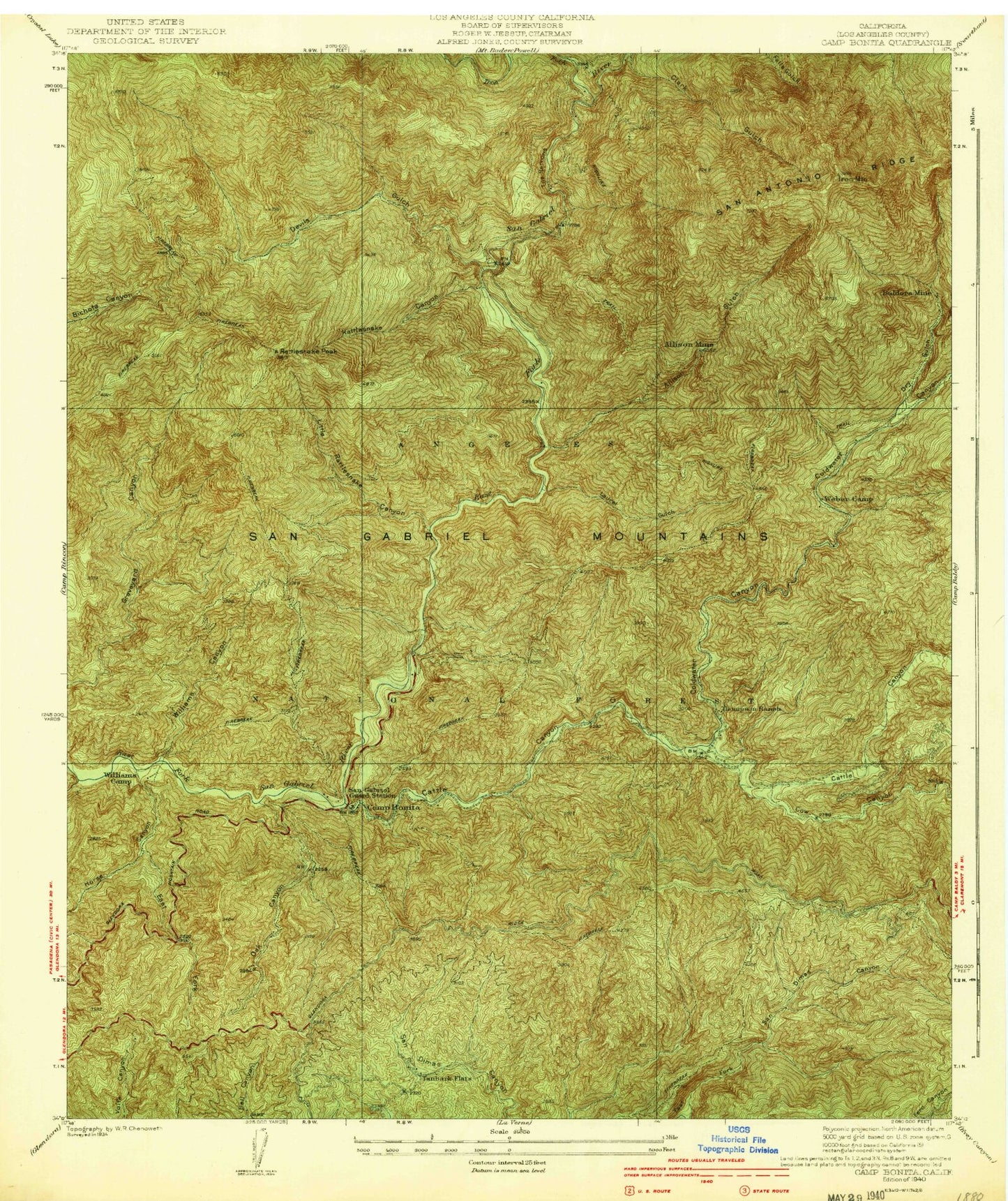 Classic USGS Camp Bonita California 7.5'x7.5' Topo Map Image
