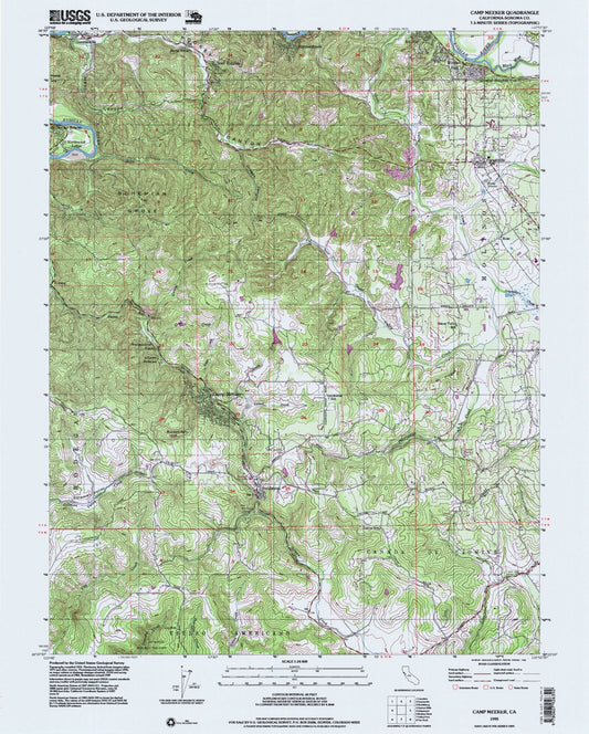 Classic USGS Camp Meeker California 7.5'x7.5' Topo Map Image