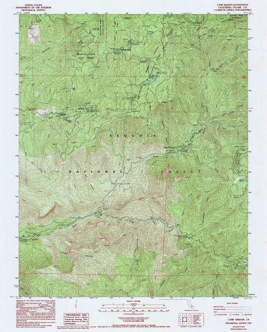 Classic USGS Camp Wishon California 7.5'x7.5' Topo Map Image