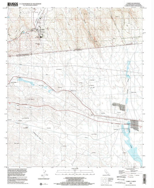 Classic USGS Campo California 7.5'x7.5' Topo Map Image