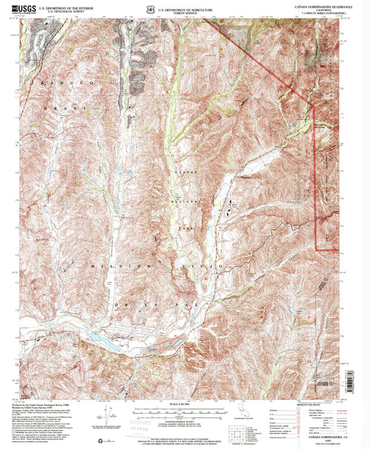 Classic USGS Canada Gobernadora California 7.5'x7.5' Topo Map Image