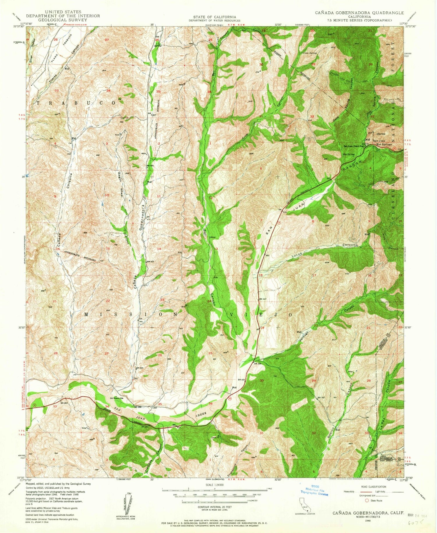 Classic USGS Canada Gobernadora California 7.5'x7.5' Topo Map Image
