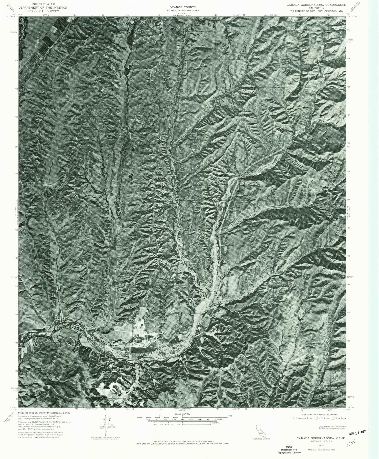 Classic USGS Canada Gobernadora California 7.5'x7.5' Topo Map Image