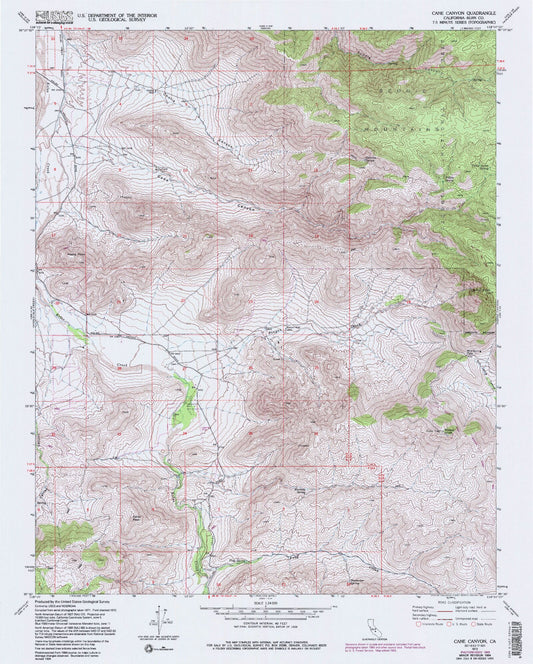 Classic USGS Cane Canyon California 7.5'x7.5' Topo Map Image