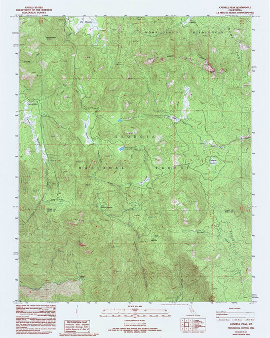 Classic USGS Cannell Peak California 7.5'x7.5' Topo Map Image