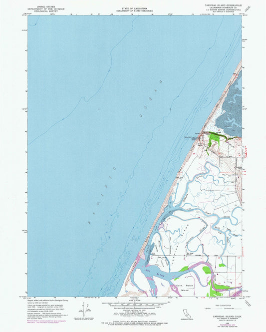 Classic USGS Cannibal Island California 7.5'x7.5' Topo Map Image