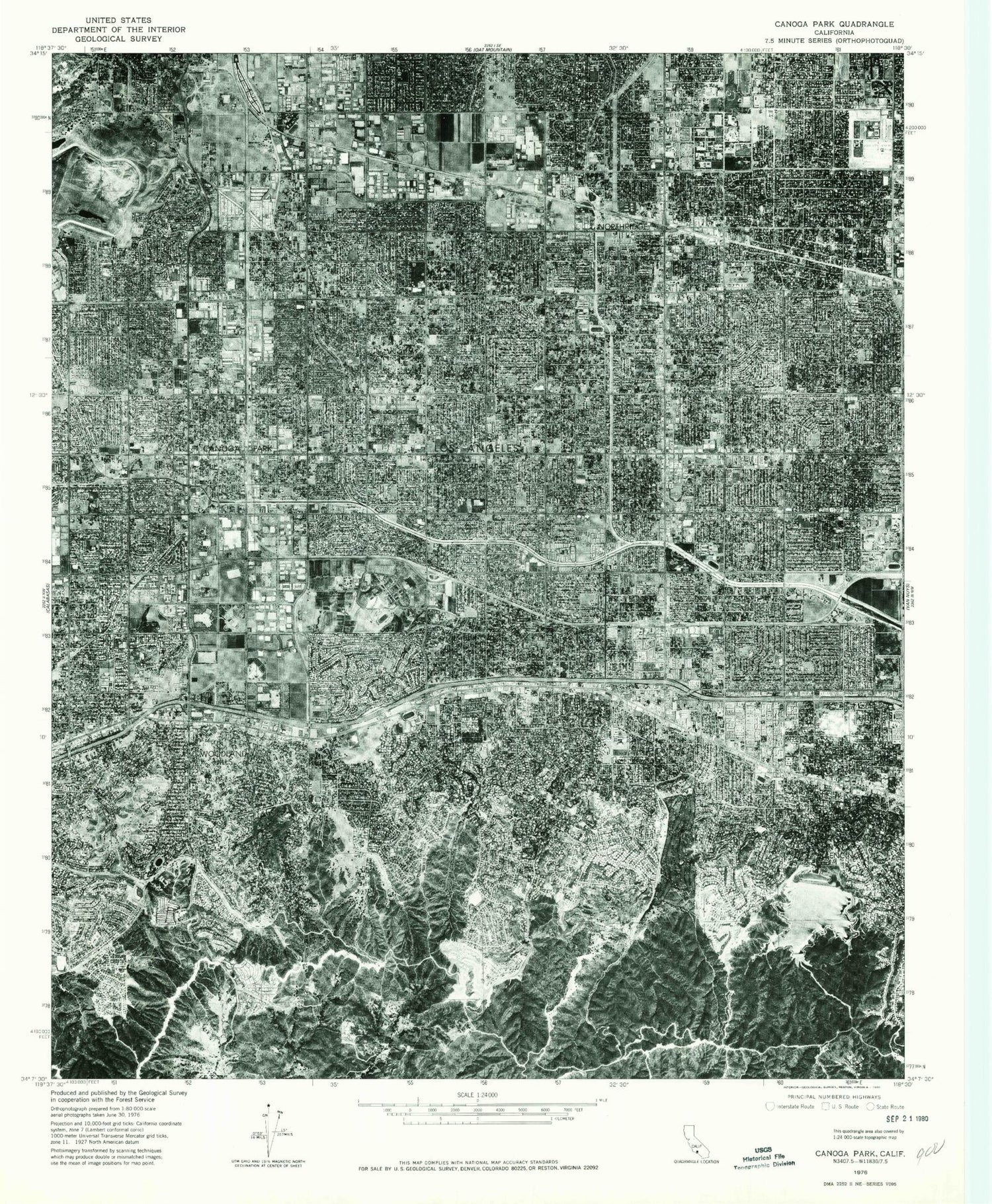 Classic USGS Canoga Park California 7.5'x7.5' Topo Map Image
