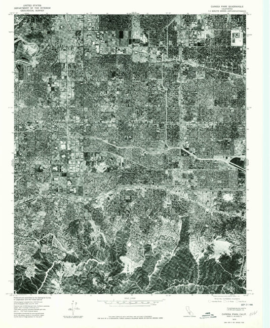 Classic USGS Canoga Park California 7.5'x7.5' Topo Map Image