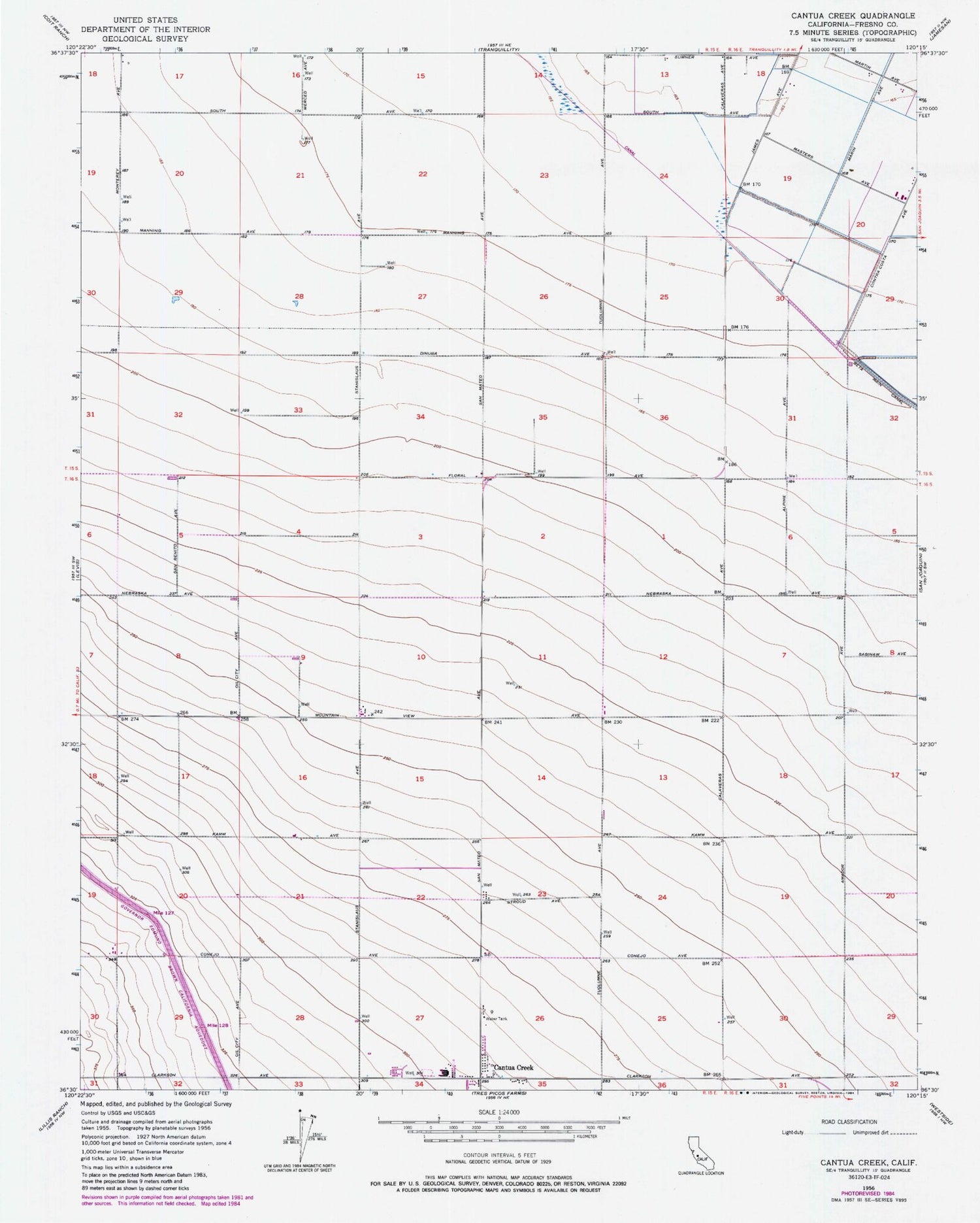 Classic USGS Cantua Creek California 7.5'x7.5' Topo Map Image