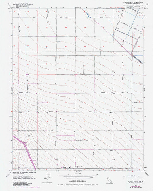 Classic USGS Cantua Creek California 7.5'x7.5' Topo Map Image