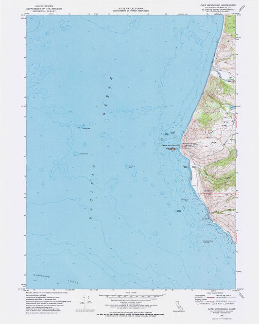Classic USGS Cape Mendocino California 7.5'x7.5' Topo Map Image