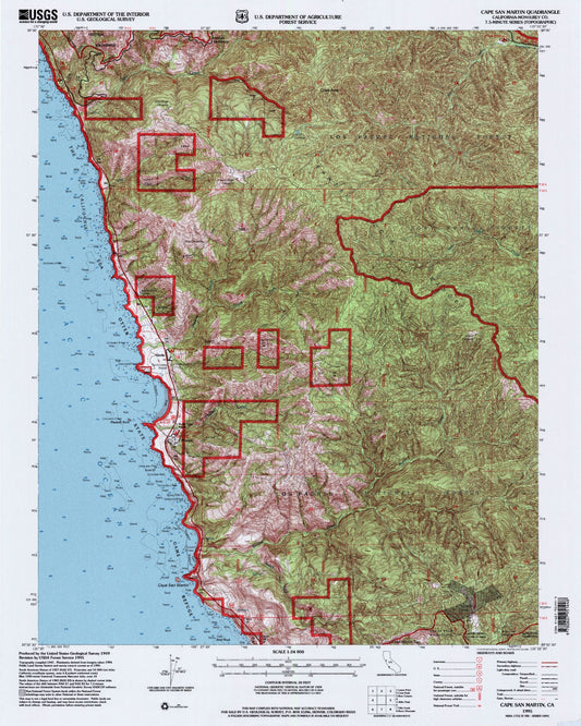 Classic USGS Cape San Martin California 7.5'x7.5' Topo Map Image