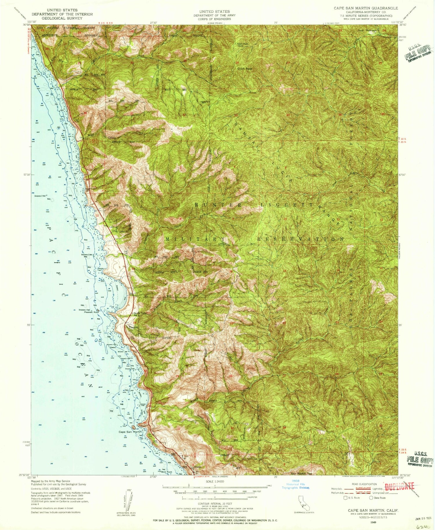 Classic USGS Cape San Martin California 7.5'x7.5' Topo Map Image