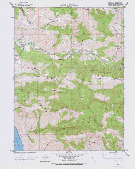 Classic USGS Capetown California 7.5'x7.5' Topo Map Image