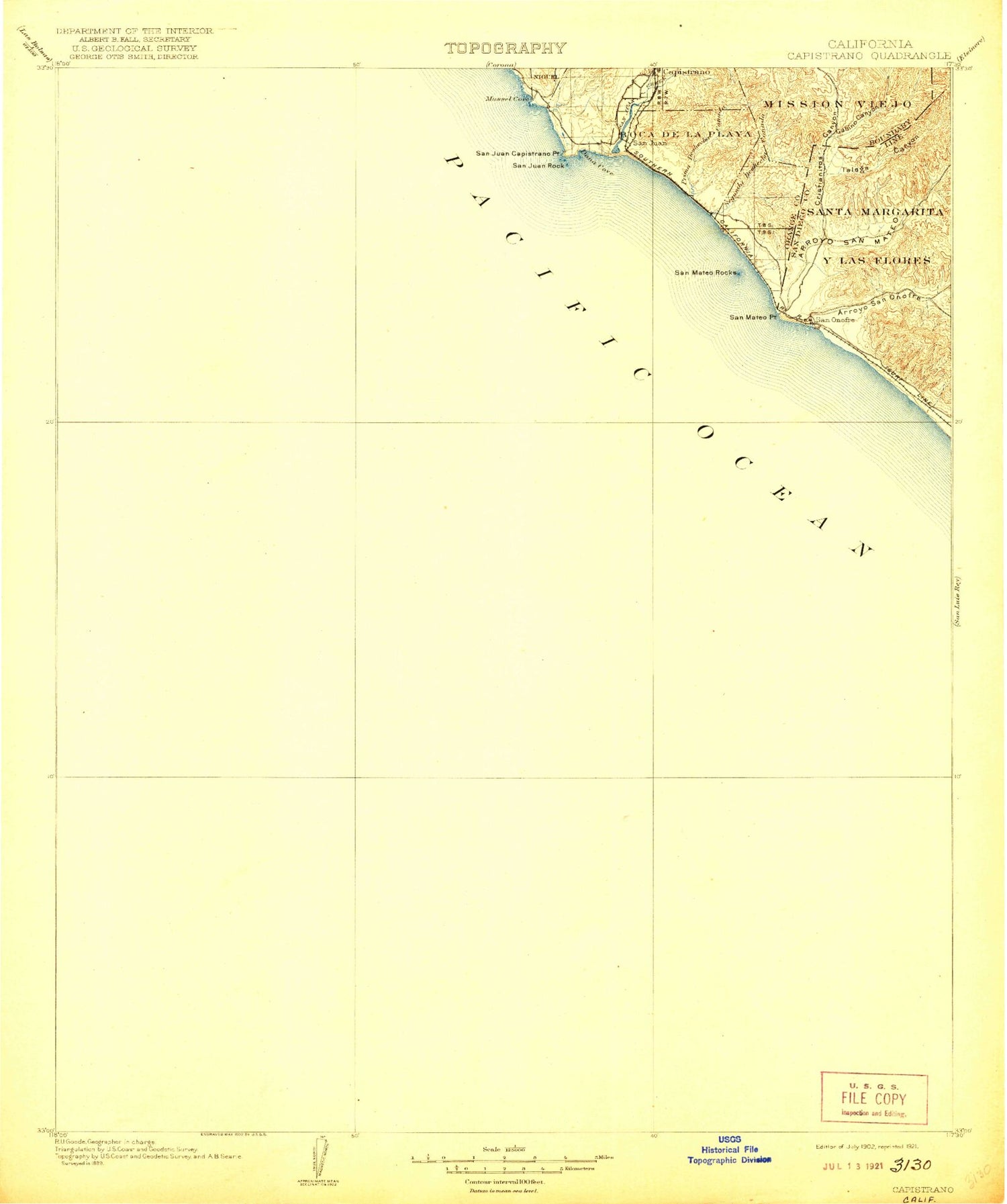 Historic 1906 Capistrano California 30'x30' Topo Map Image