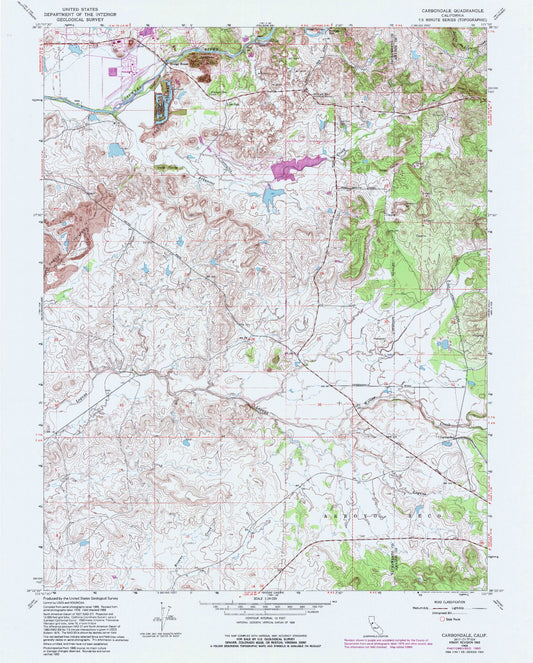 Classic USGS Carbondale California 7.5'x7.5' Topo Map Image