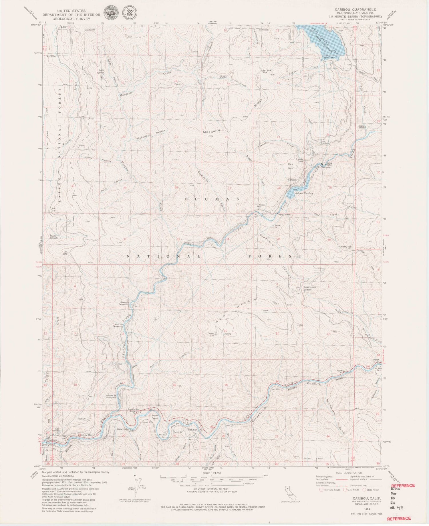 Classic USGS Caribou California 7.5'x7.5' Topo Map Image