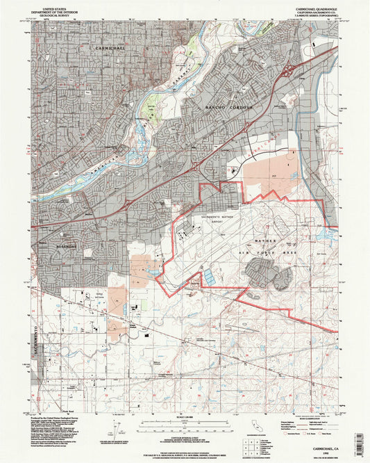 Classic USGS Carmichael California 7.5'x7.5' Topo Map Image