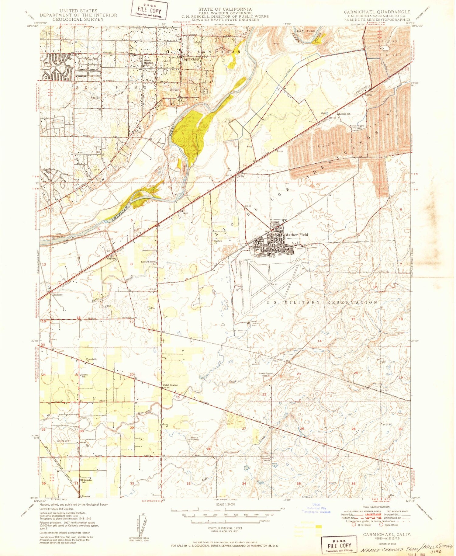 Classic USGS Carmichael California 7.5'x7.5' Topo Map Image