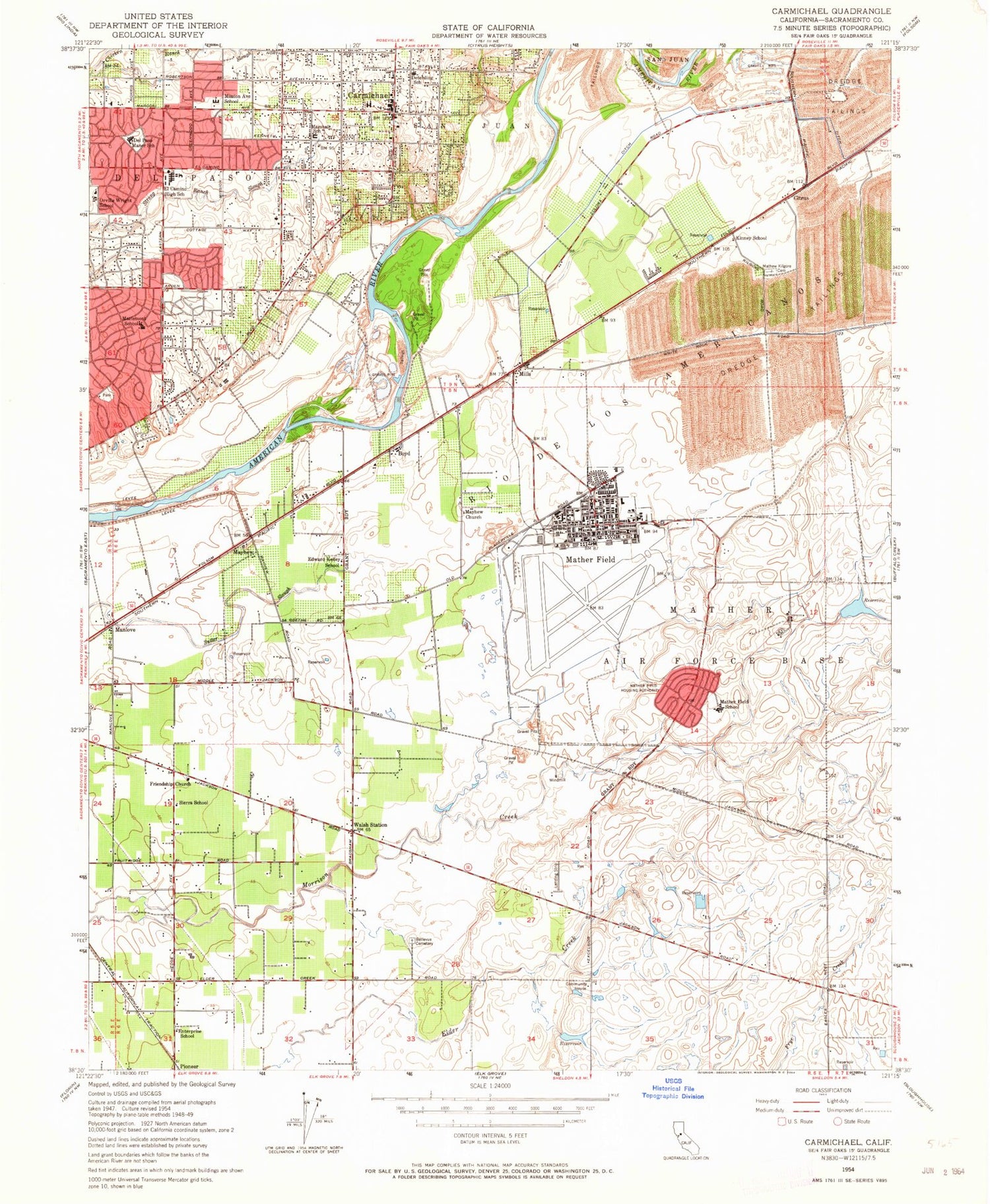Classic USGS Carmichael California 7.5'x7.5' Topo Map Image