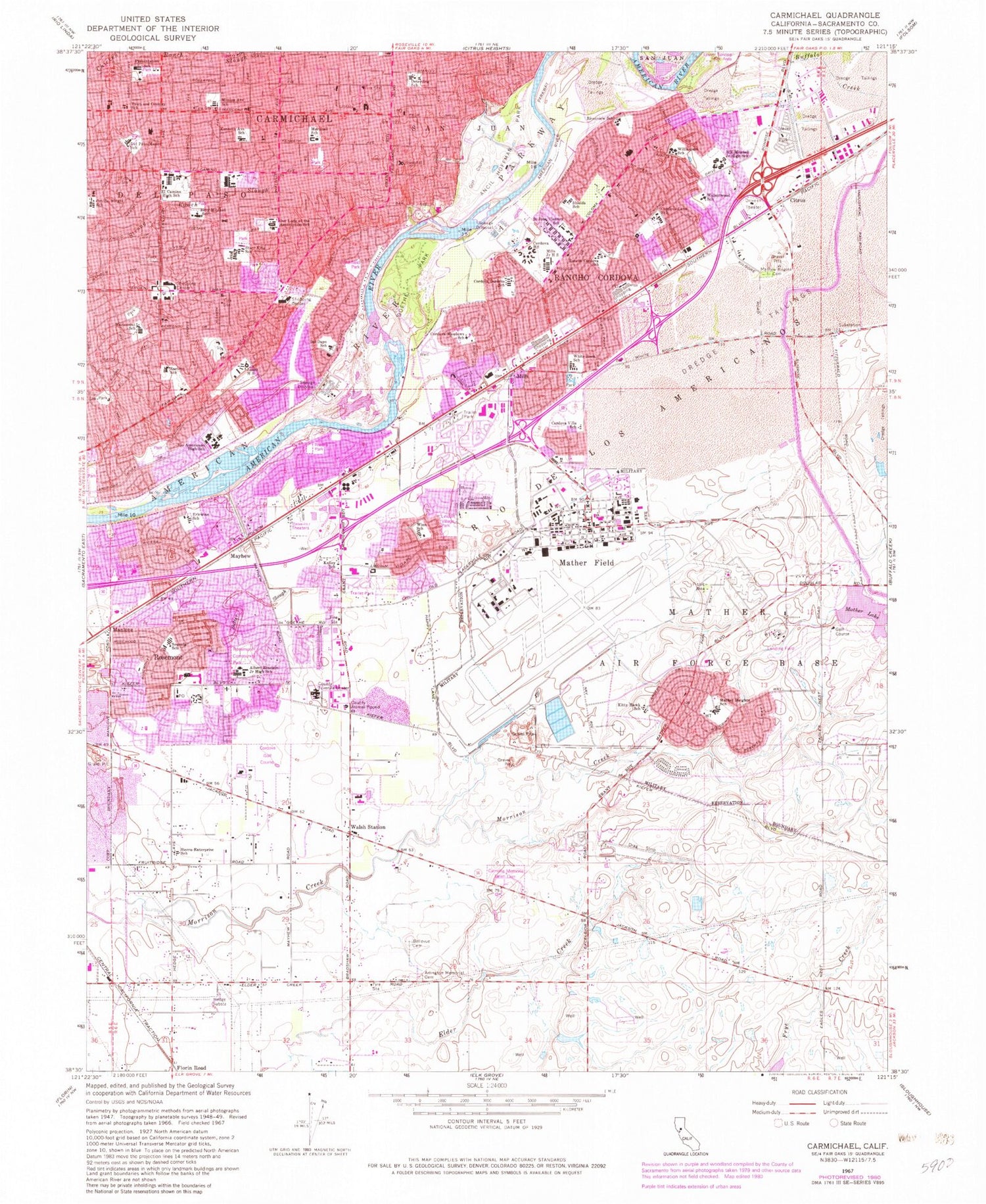 Classic USGS Carmichael California 7.5'x7.5' Topo Map Image