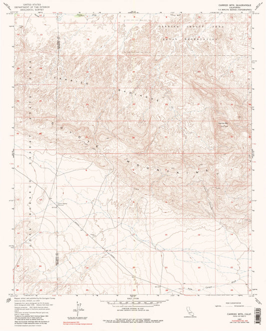 Classic USGS Carrizo Mountain California 7.5'x7.5' Topo Map Image