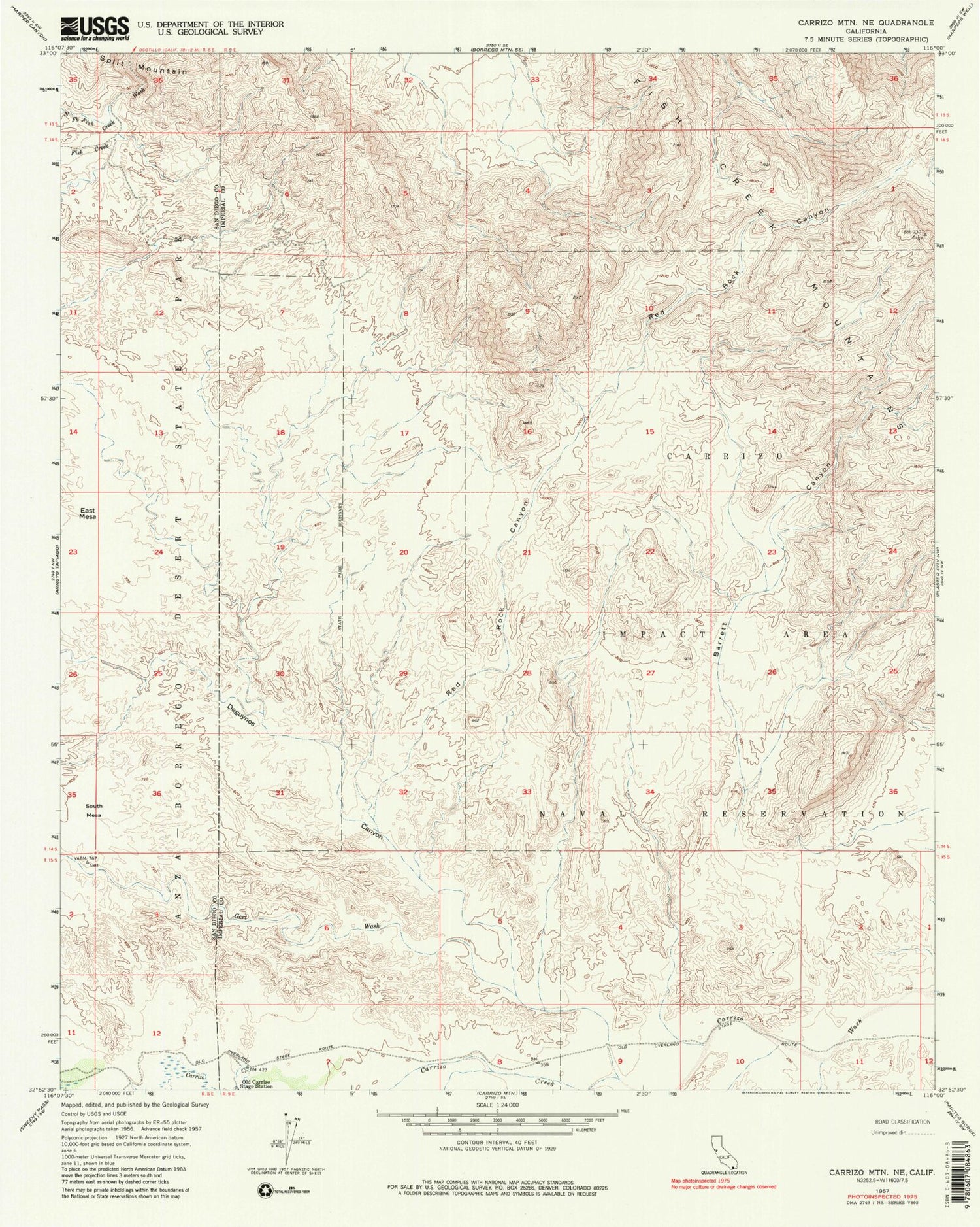 Classic USGS Carrizo Mountain NE California 7.5'x7.5' Topo Map Image