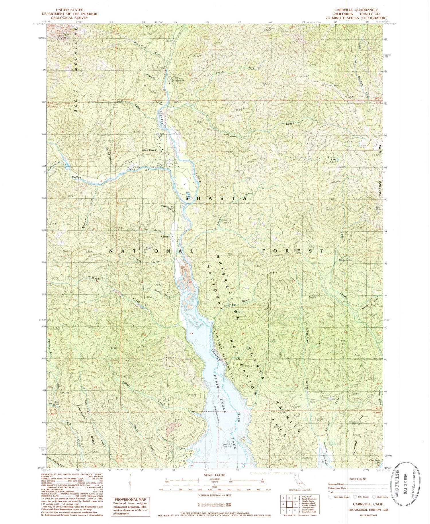 Classic USGS Carrville California 7.5'x7.5' Topo Map Image