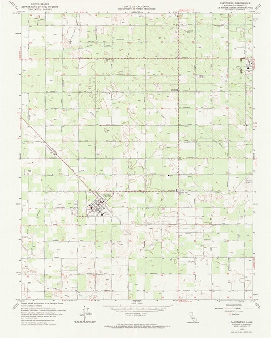 Classic USGS Caruthers California 7.5'x7.5' Topo Map Image