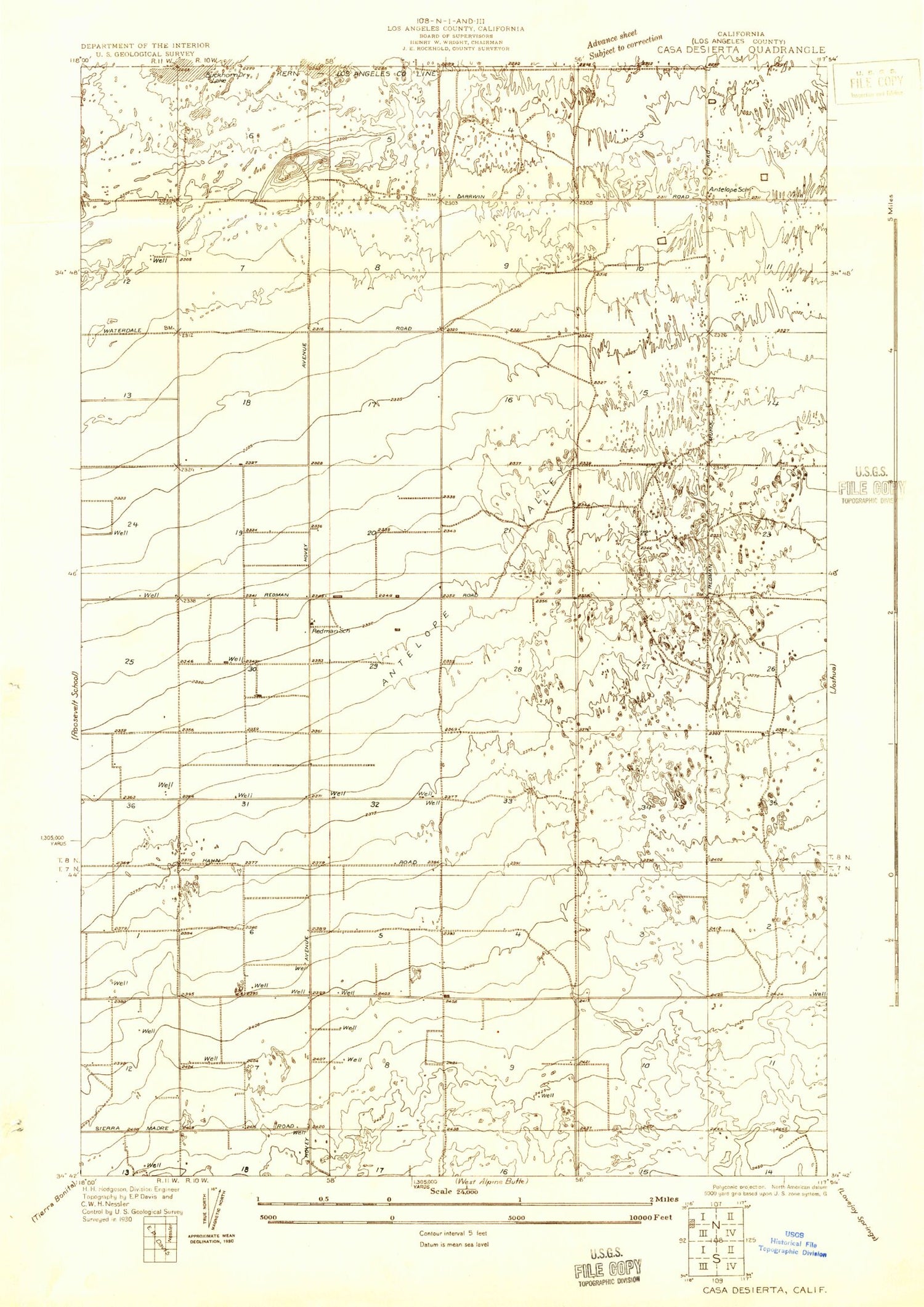 Classic USGS Casa Desierta California 7.5'x7.5' Topo Map Image