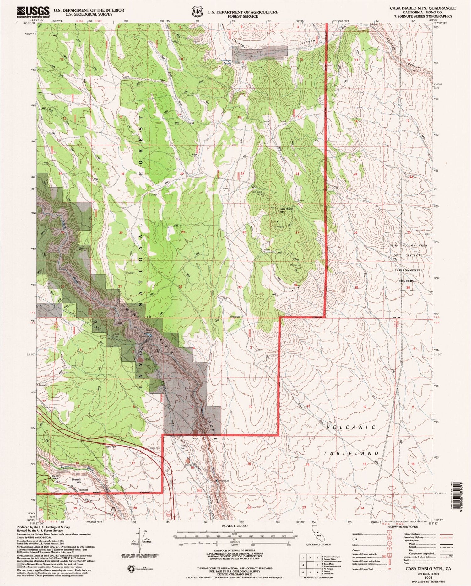 Classic USGS Casa Diablo Mountain California 7.5'x7.5' Topo Map Image