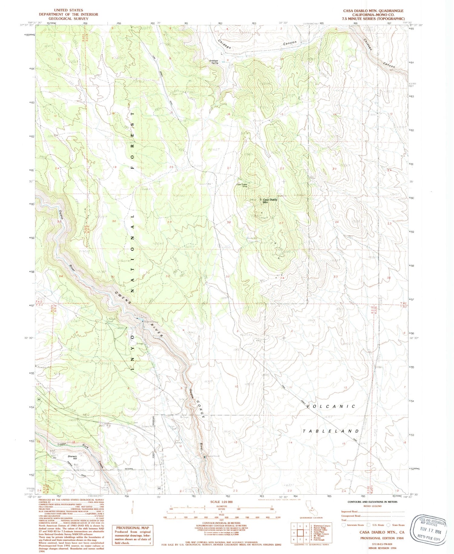 Classic USGS Casa Diablo Mountain California 7.5'x7.5' Topo Map Image