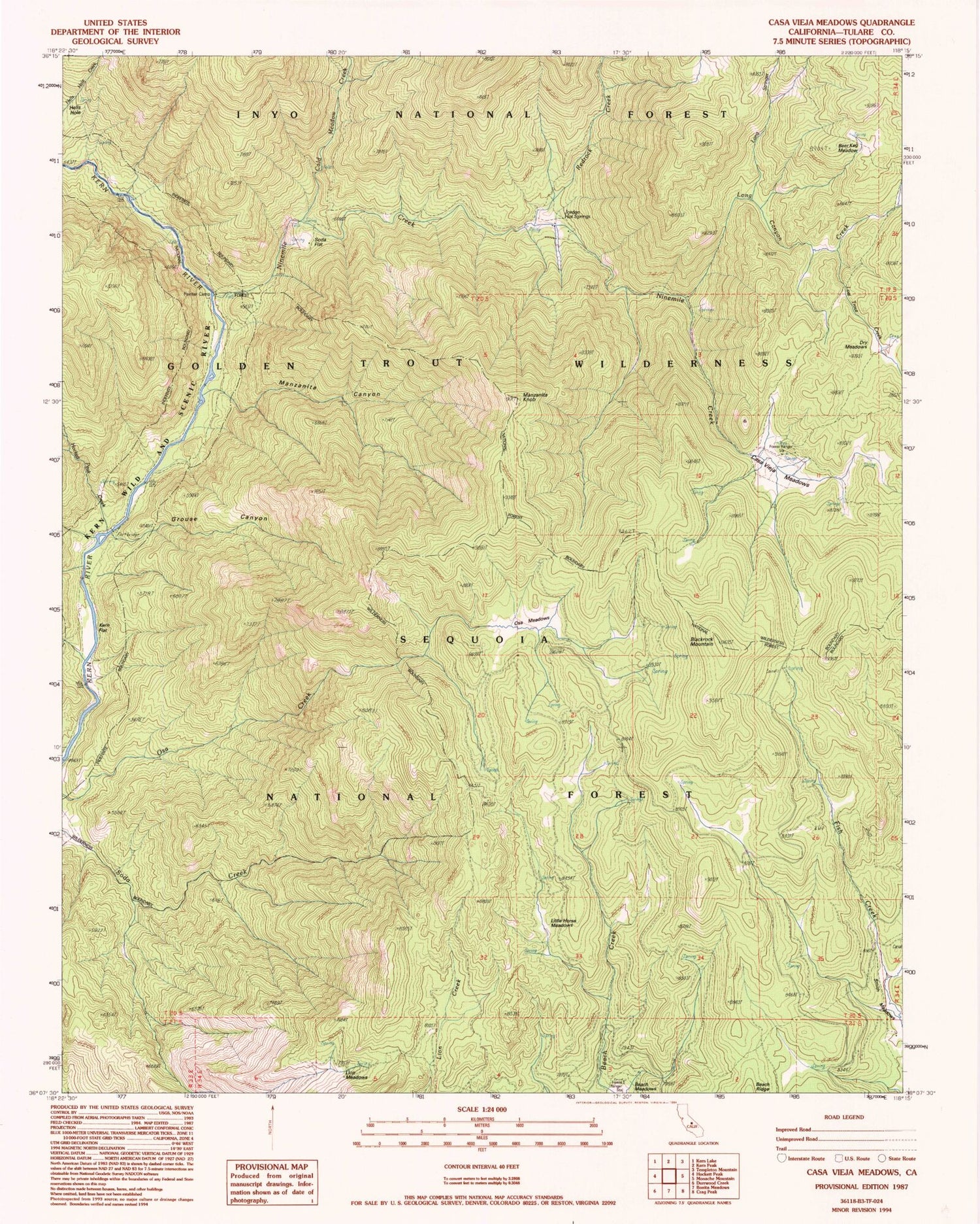 Classic USGS Casa Vieja Meadows California 7.5'x7.5' Topo Map Image