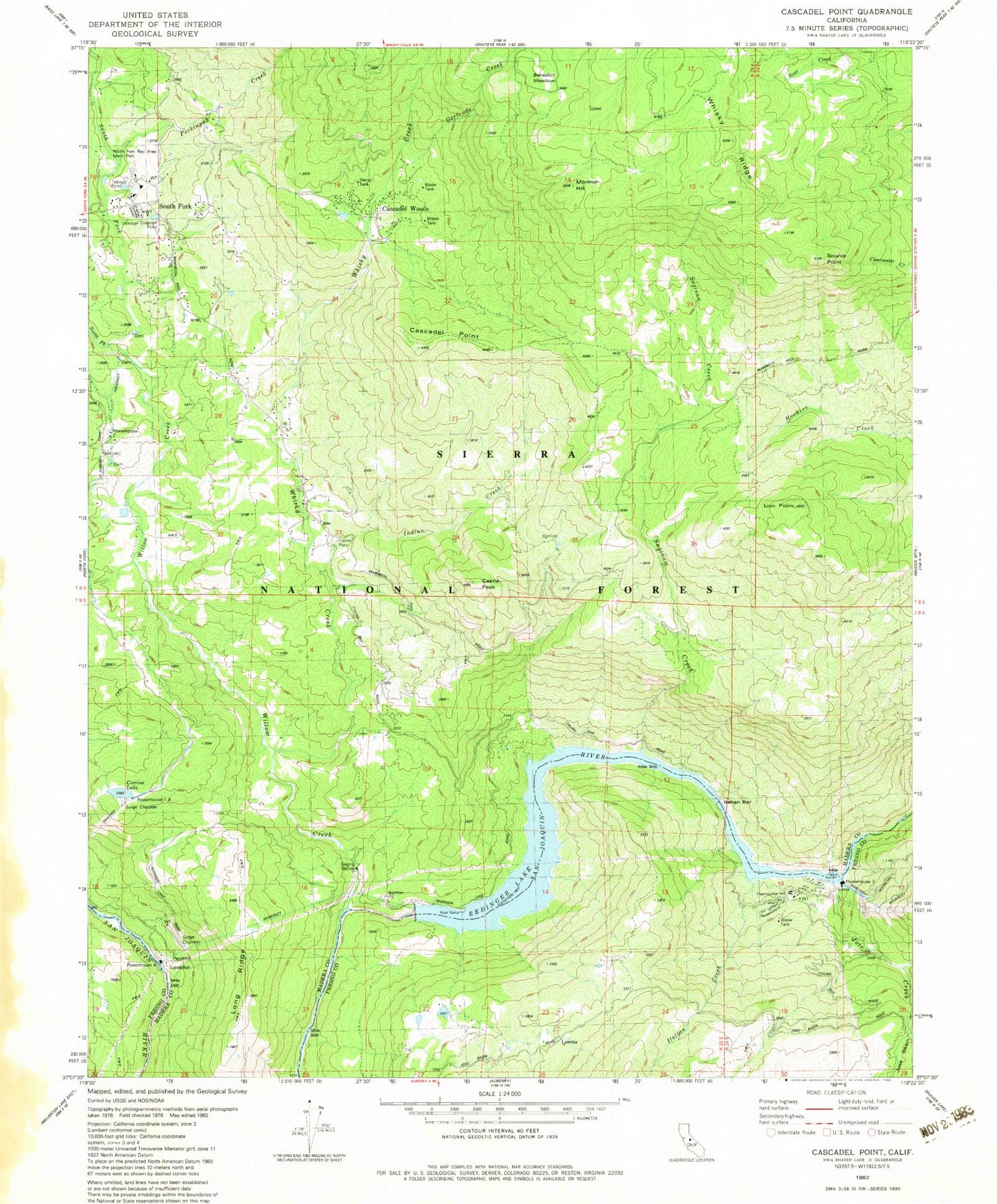 Classic USGS Cascadel Point California 7.5'x7.5' Topo Map Image