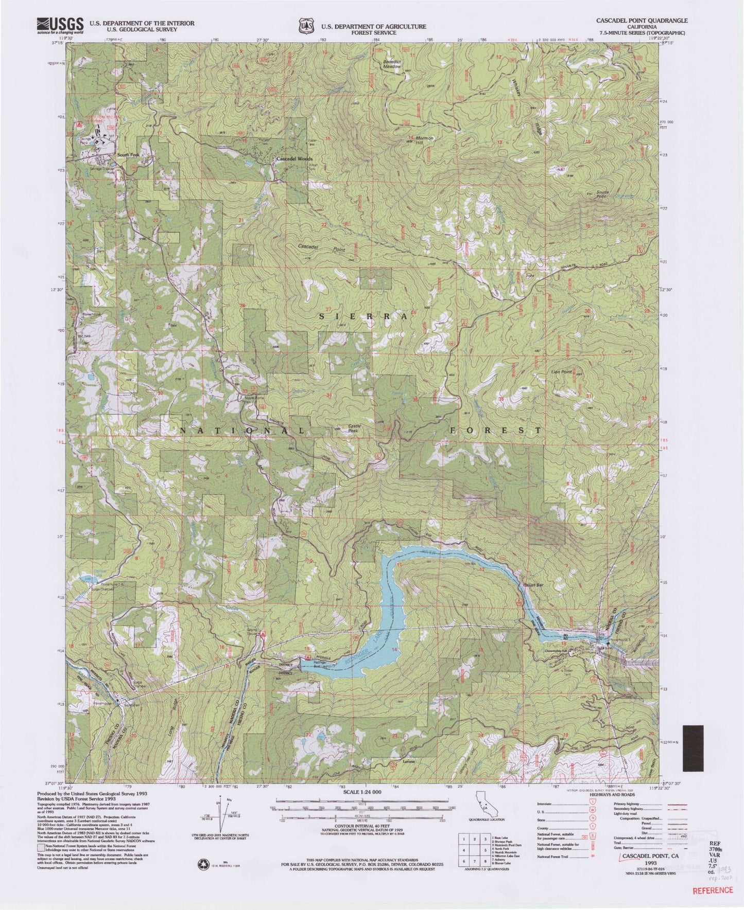 Classic USGS Cascadel Point California 7.5'x7.5' Topo Map Image