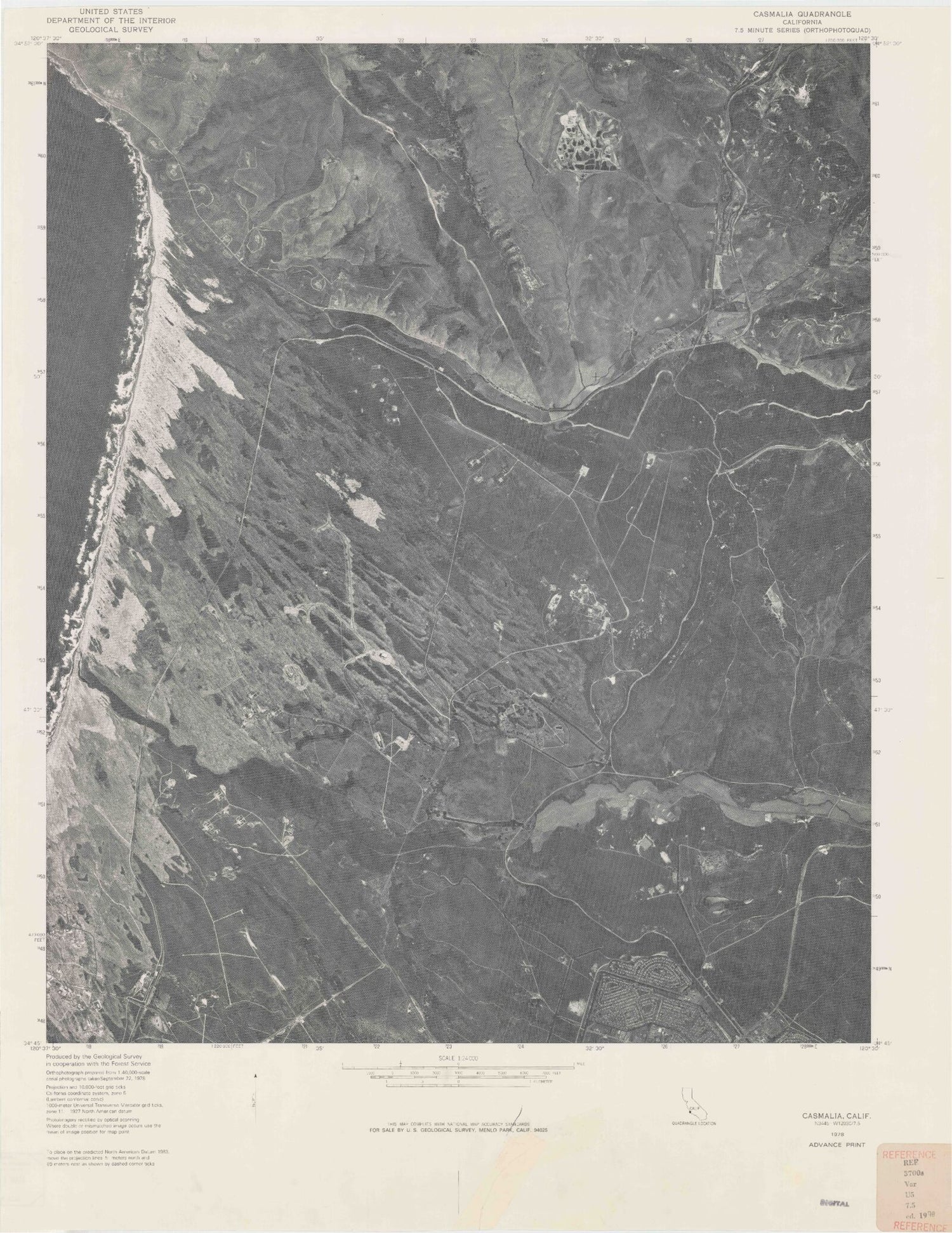 Classic USGS Casmalia California 7.5'x7.5' Topo Map Image