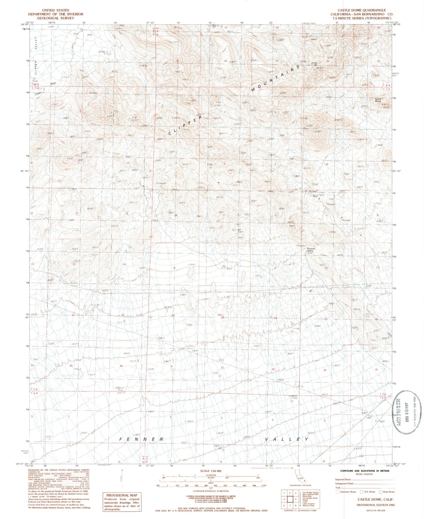 Classic USGS Castle Dome California 7.5'x7.5' Topo Map Image